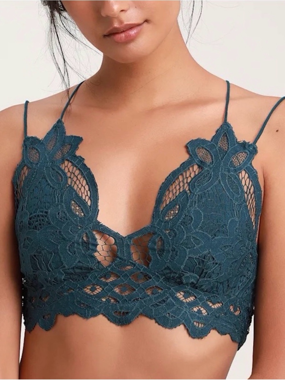 Free People FP One Adella Bralette Bra Top Cropped Lace Sheer Festival Green XL